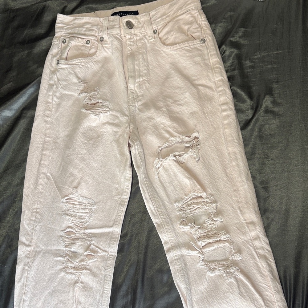 Women’s light pink/cream straight leg jeans